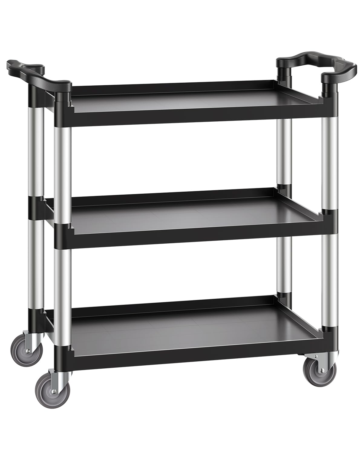 VEVOR Utility Cart, 330 lbs Load Capacity, 3-Tier Utility Plastic Cart with 360° Swivel Wheels (2 with Brakes), 31.1 x 19.3-inch Food Service Cart for Warehouse, Office, Home, Restaurant, Kitchen