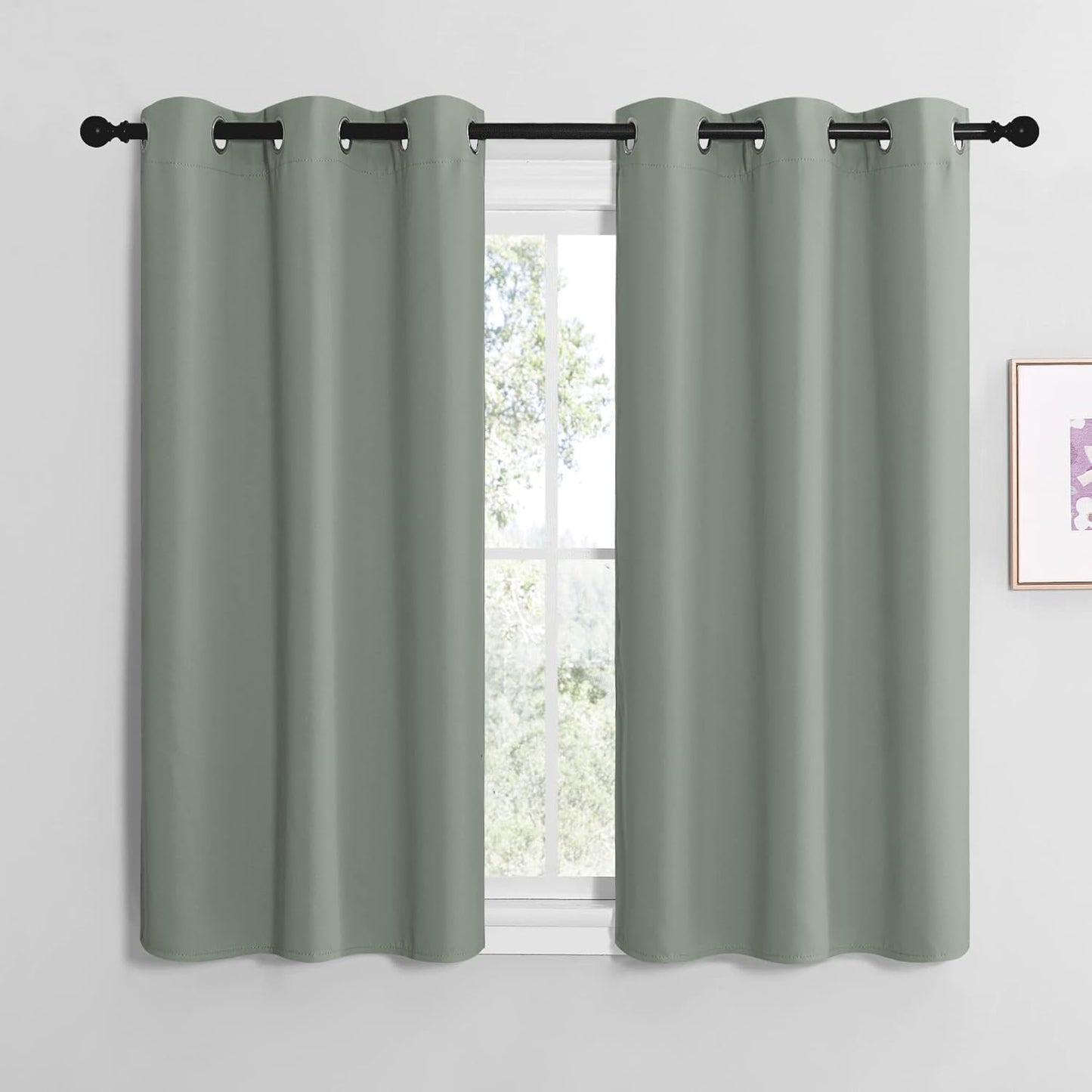 NICETOWN Room Darkening Curtains - Thermal Insulated Greyish Green Drapes for Kitchen & Bedroom (Set of 2, 42" x 50")