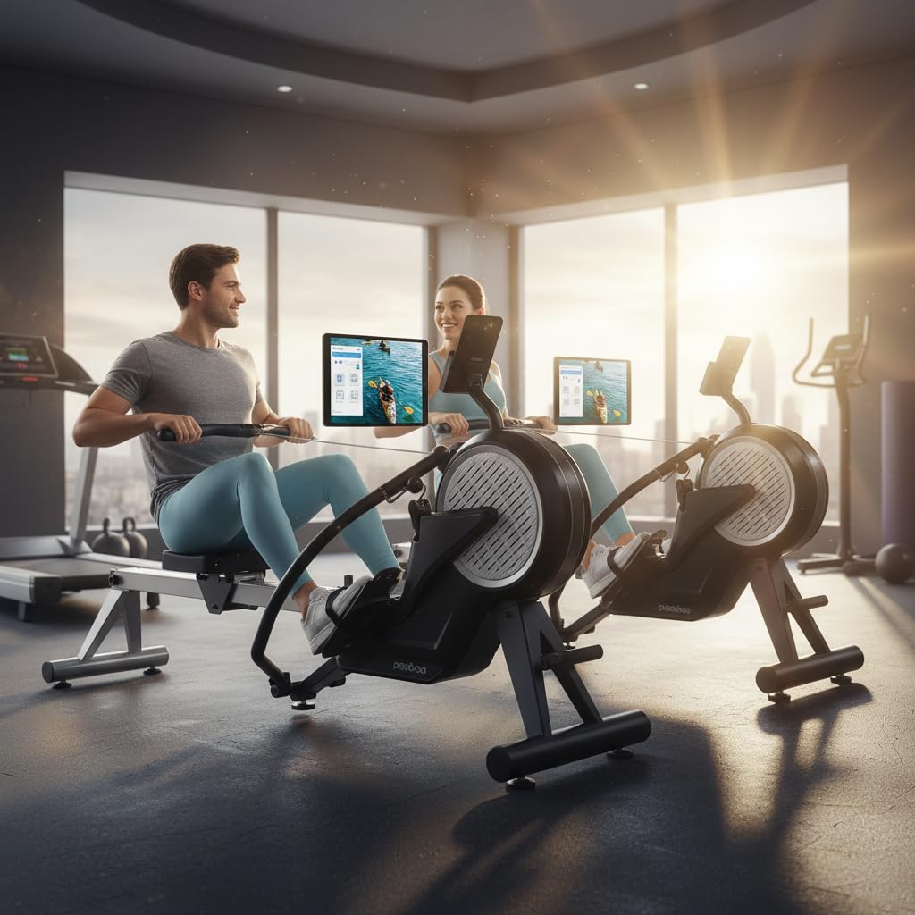 Air Rowing Machine for Home, 10-Level Adjustable Wind Resistance Professional Indoor Rowers, Foldable Commercial Row Machines with LCD Display and Wheels, Comfortable Seat, Easy Storage