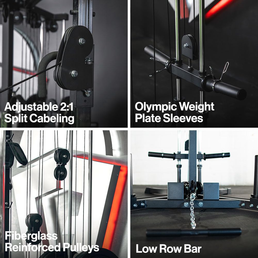 Titan Fitness Plate-Loaded Functional Trainer, Cable Crossover Machine with 660 LB Capacity, Smooth Fiberglass-Reinforced Cables, Multi-Grip Pull-Up Bar, LAT Bar, Low Row, Dual Stirrups