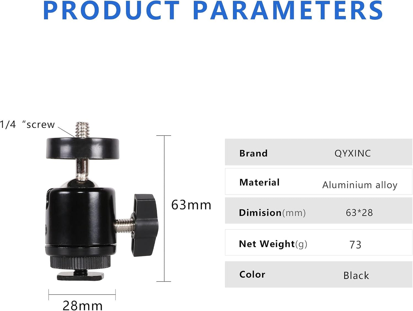 360 1/4 inch (2 Pack) Hot Shoe Mount Adapter Degree Swivel Mini Ball head with Screw for DSLR Camera, Monitor
