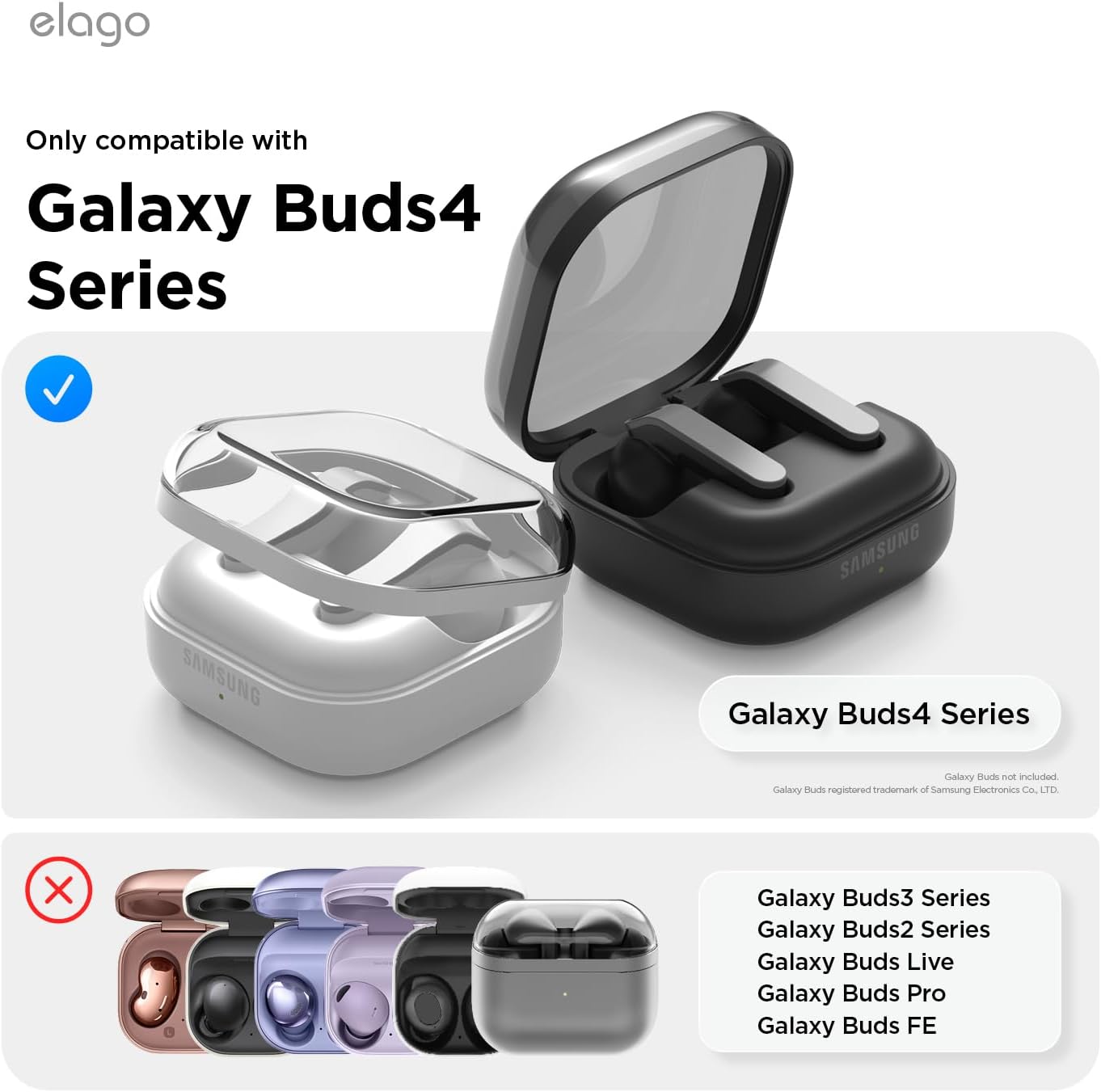 elago 4 4 Compatible with Samsung Galaxy Buds Pro Case & Galaxy Buds Case, Duo with Carabiner, Premium Silicone + TPU