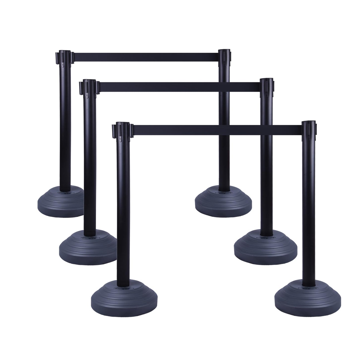 OranclUS 6 Pack Crowd Control Stanchions with 10FT Retractable Belt, Water Filled Base, Black Barrier Posts for Queue Management, Events, and Public Safety