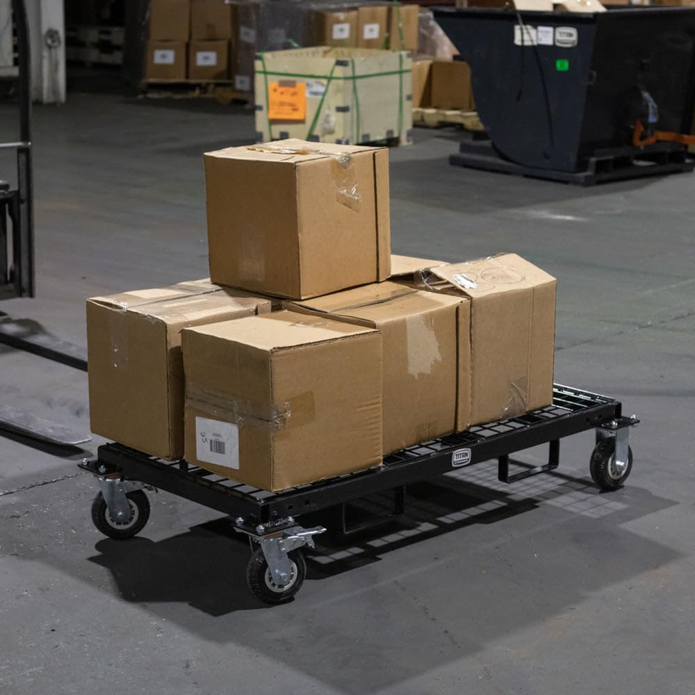 Titan Attachments Mobile Conduit Lumber and Pipe Rack with Eight Bins, Heavy-Duty Rolling Platform Base with Fork Pockets and Locking Caster Wheels, 2,500 LB Capacity, Mobile Roller Dolly