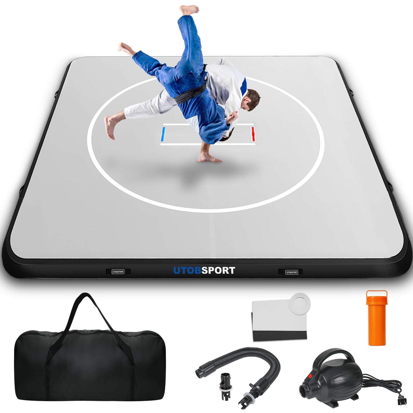 Inflatable Wrestling Mat 10x10FTx6"Thick, Jiu Jitsu Mats, PVC Landing Training Mat Foldable for Home Gym BJJ, MMA, Martial Art, Boxing, Grappling and Judo (Grey Black)