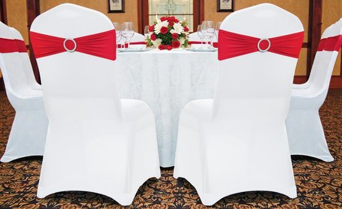 MDS Premium Stretch Spandex Chair Sashes - Pack of 50 Red Bow Covers for Weddings & Events