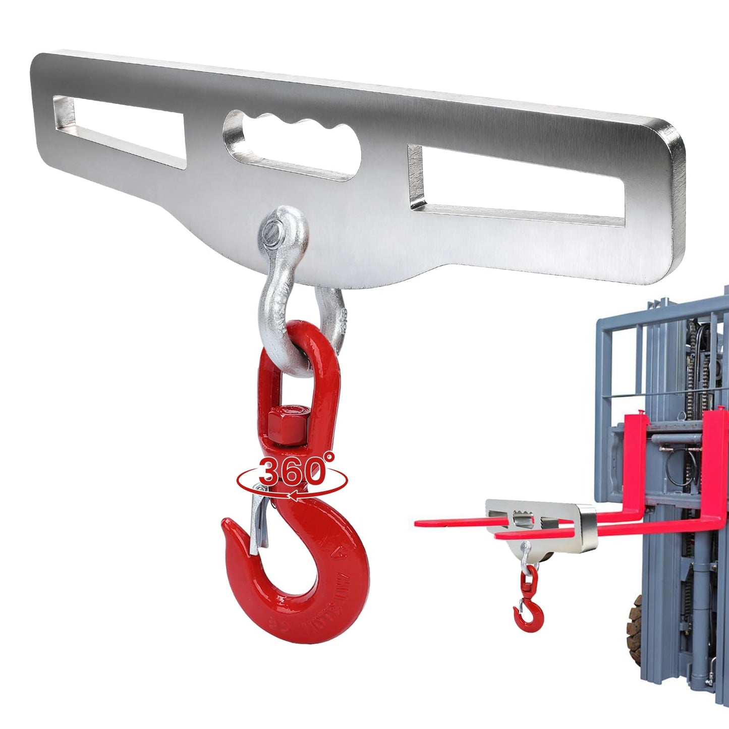 Heavy Duty Forklift Lifting Hook,Surface Galvanization,Fork Lifting Attachment, Load 6600 Lbs（3 Ton）,with 360° Swivel Hook,Fit for Lifting Goods with Forklifts and Construction and Warehouse Lifting