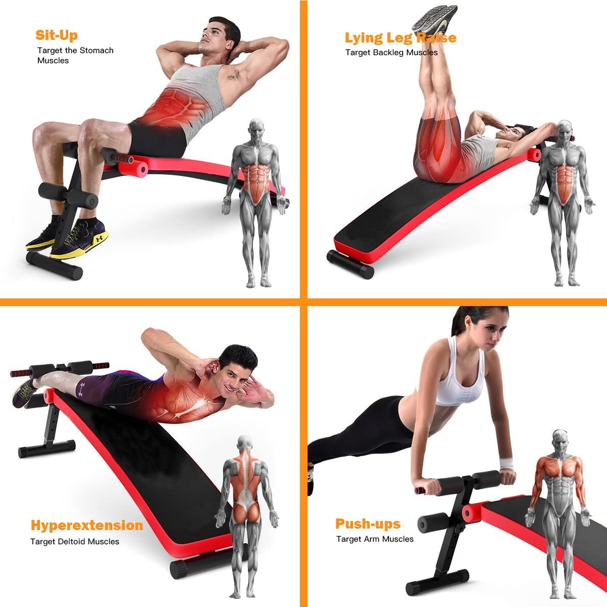 SPORFIT Sit Up Bench for Abs, Sit-up Bench for Ab Workout Equipment with 3 Adjustable Height Settings for Home Gym, Reverse Crunch Handle