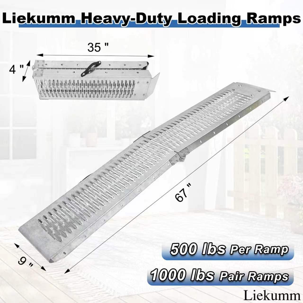 LIEKUMM 67" ATV Ramps 2-Pack, 1000 lbs Capacity Folding Loading Ramps 500 lbs Each, Heavy Duty Steel Truck Ramps for Pickup Trucks, Trailer, Lawn Mower