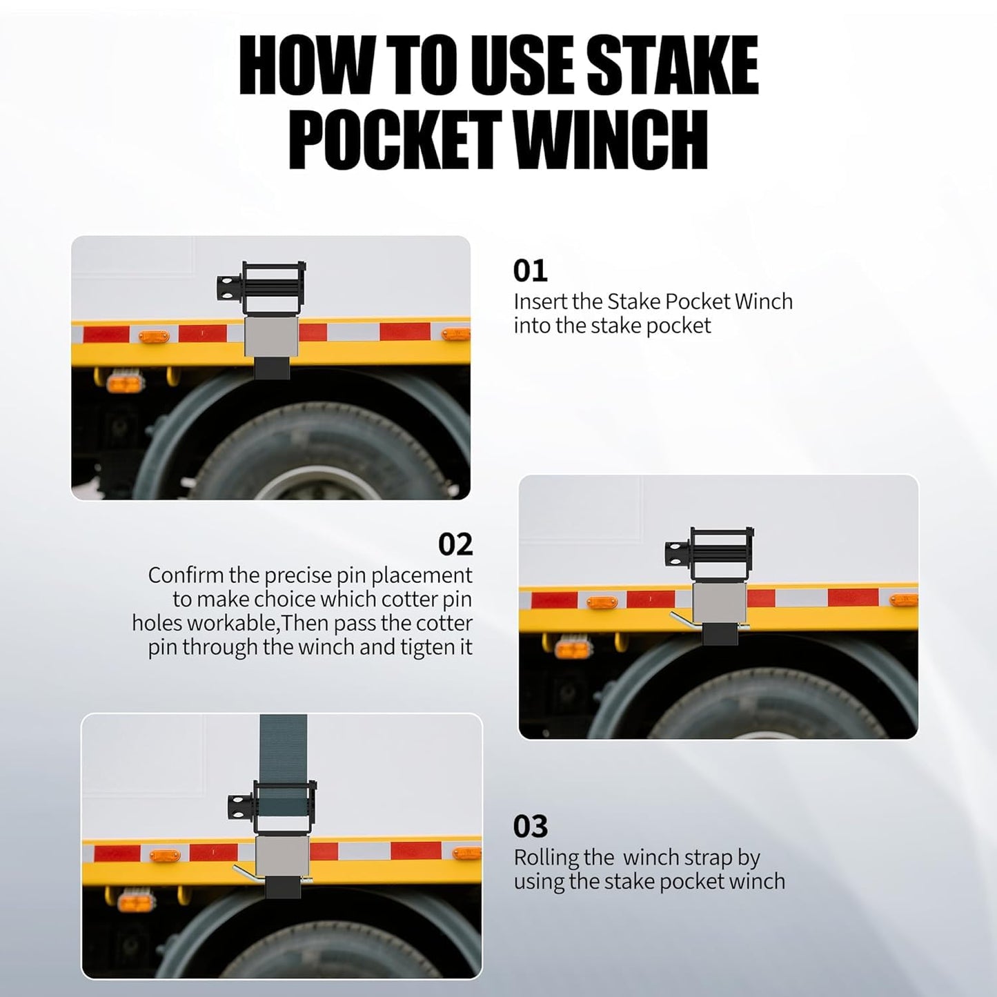 Trailer Stake Pocket Winch, 16200 LBS Capacity Heavy Duty Steel Trailer Winch with 4 Cotter Pin Holes, for Flatbed Trucks Winches, 6 Pack