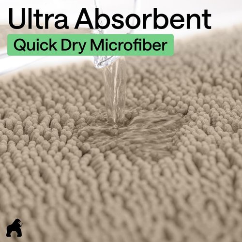GORILLA GRIP Bath Rug Mat - Thick Absorbent Chenille | Quick-Dry Microfiber, 36x24, Gray Beige