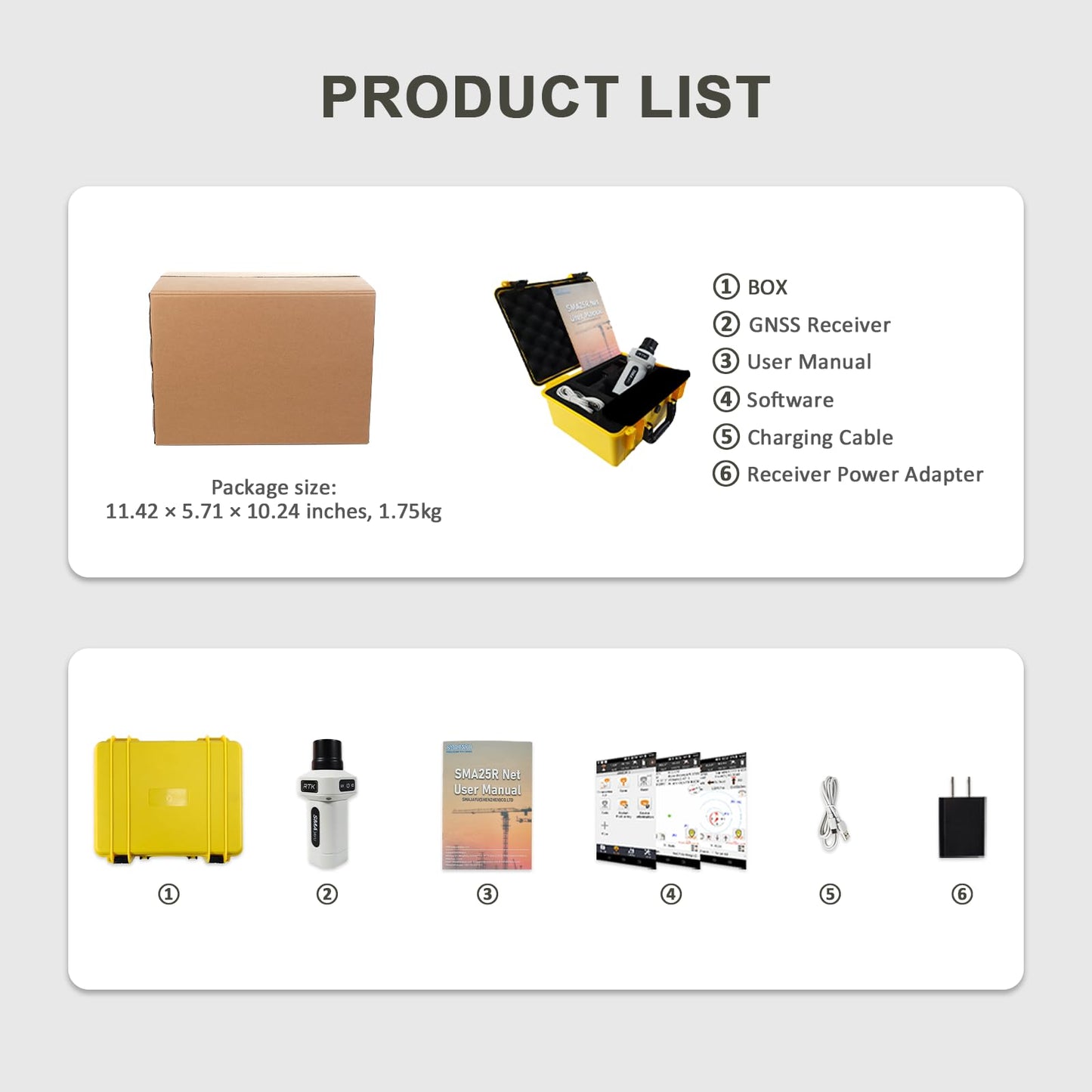 SMA25R Net GNSS RTK Survey Equipment, Android Handheld GPS Positioning Rover Receiver with Software, CORS Connection, 10cm Accuracy by PPP, 0-60° Tilt Compensation, for Land Surveying, Construction