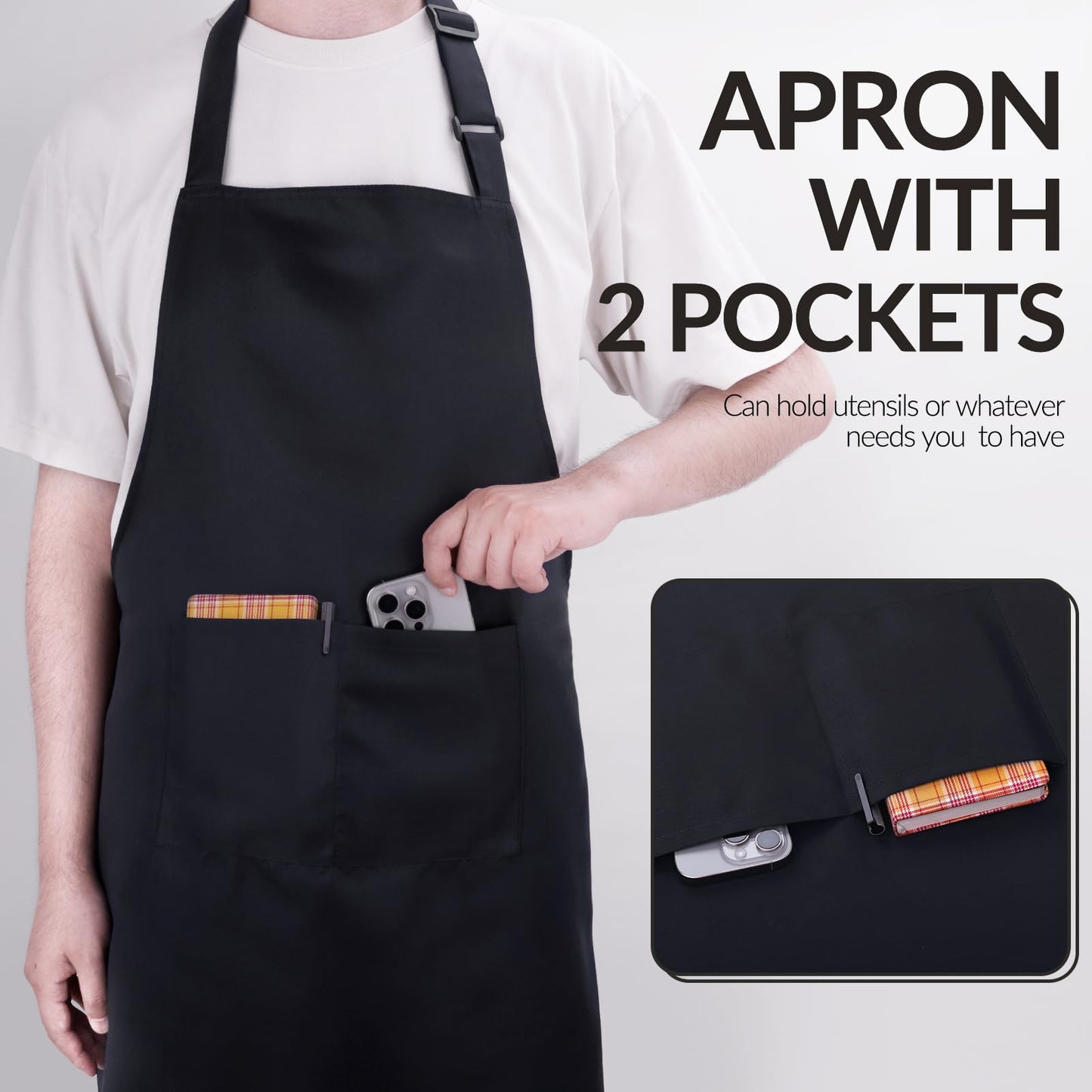 Cardkiss Large Chef Apron for Men and Women, Water Oil Repellent Cooking Kitchen Aprons with 2 Large Pockets