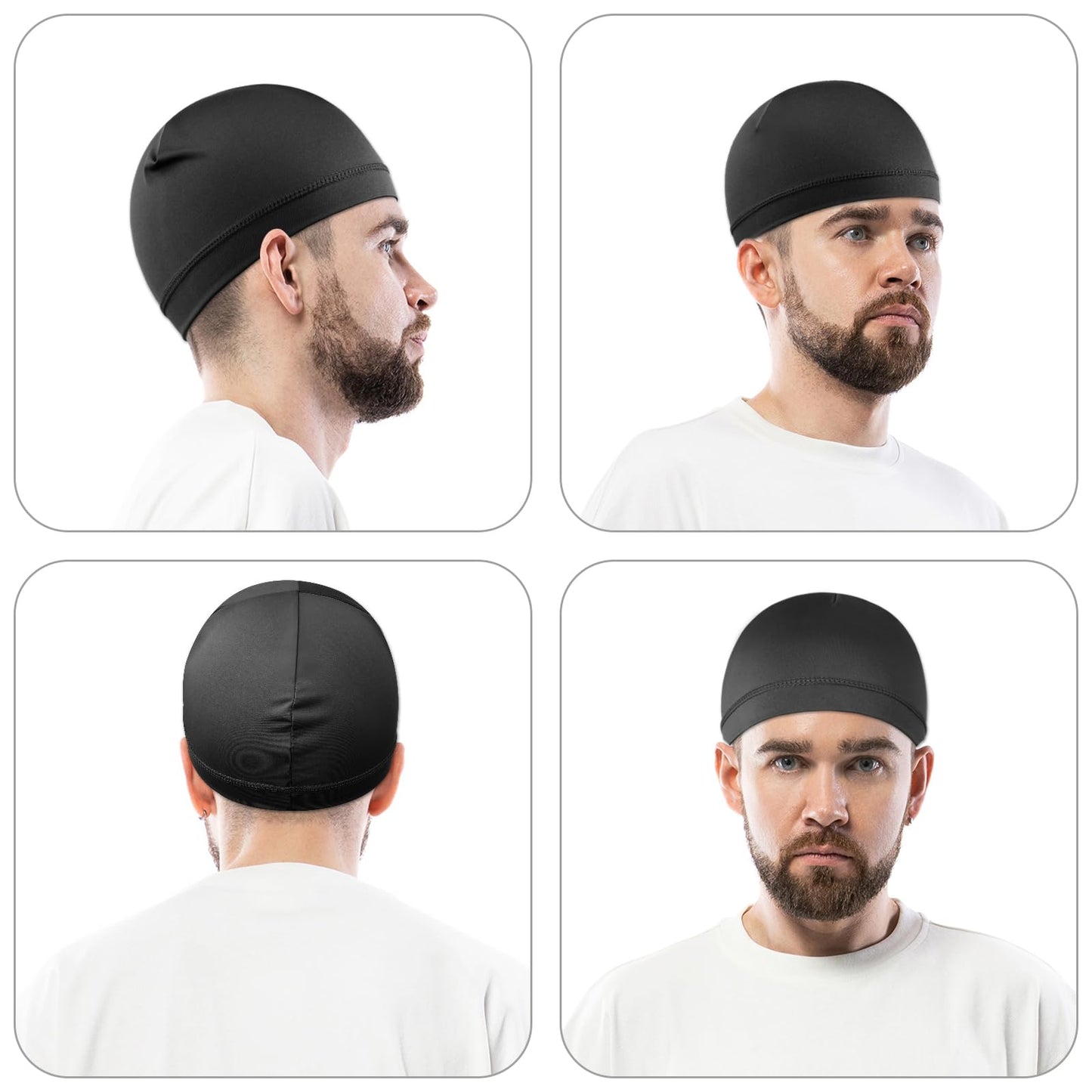 WY LIGHTING LEVEL 3Pcs Skull Caps Helmet Liner Sweat Wicking Cap Running Hats Cycling Skull Caps Soft Lightweight Beanie Hats Moisture Wicking Stretchy Breathable for Men Women Sports Black
