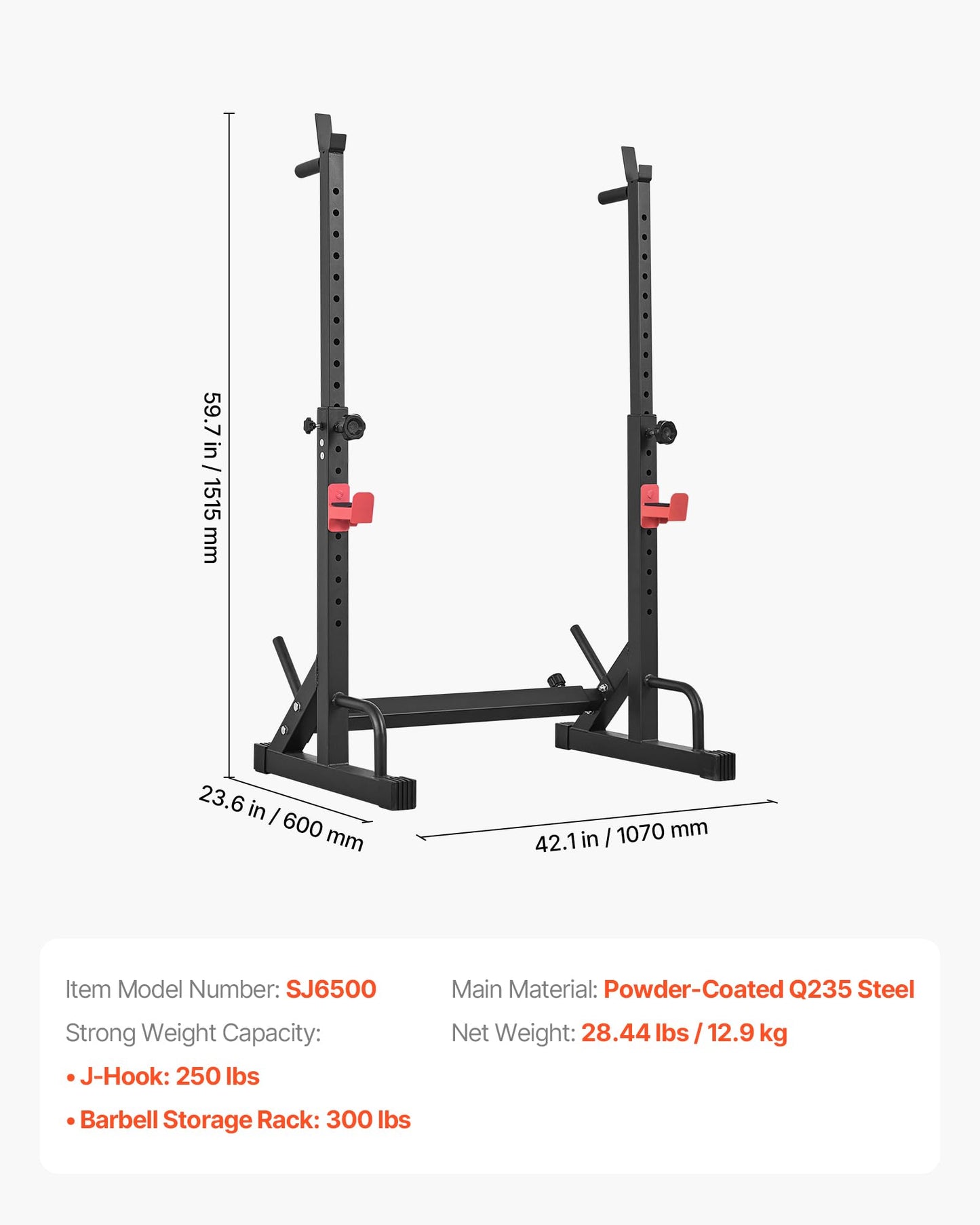 VEVOR Power Cage Squat Rack, Home Gym Power Rack with Adjustable Height & Width, 550LBS Strength Training Workout Equipment with Barbell Storage Racks & J-Hooks for Bench Press, Squat, Weight Lifting