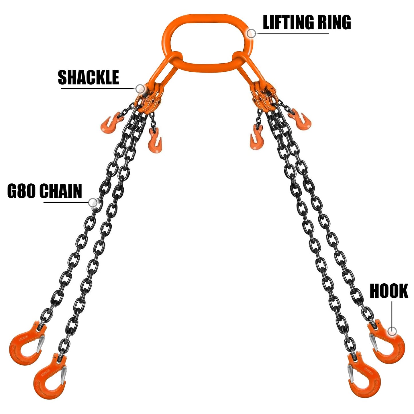SALUINOKI 4 Chain Lifting Sling 5/16 inch x 10 Foot 11000 lbs with Gloves, Lift Chains Rigging with Hooks