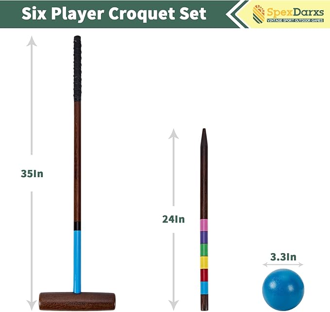 Six Player Croquet Sets, 35’’ Croquette Set with Premium Wooden Mallets/Colored Balls/Wickets/Stakes/Carrying Bag, Lawn Backyard Outdoor Game for Teenager Adult Family