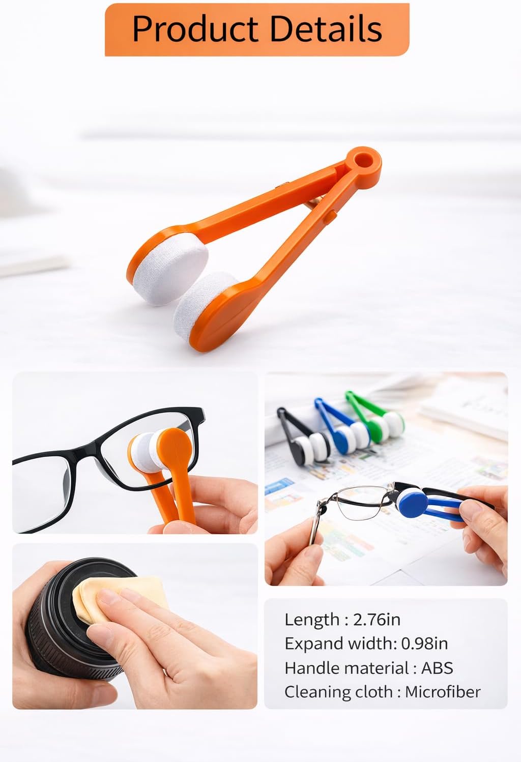 gemxtkg 2 6 Portable Glasses Cleaner Clips and Microfiber Wipes Quick Clean Tool for Eyeglasses and Shades