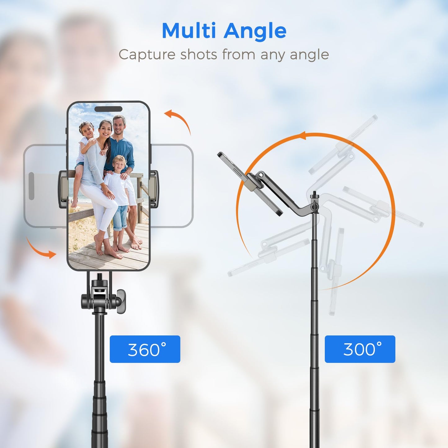 Selfie Stick Travel Tripod for Cell Phone with Remote Control and Phone Holder, Extendable Selfie Stick for iPhone, iPhone Tripod for Video Recording, 50 Inch, Black