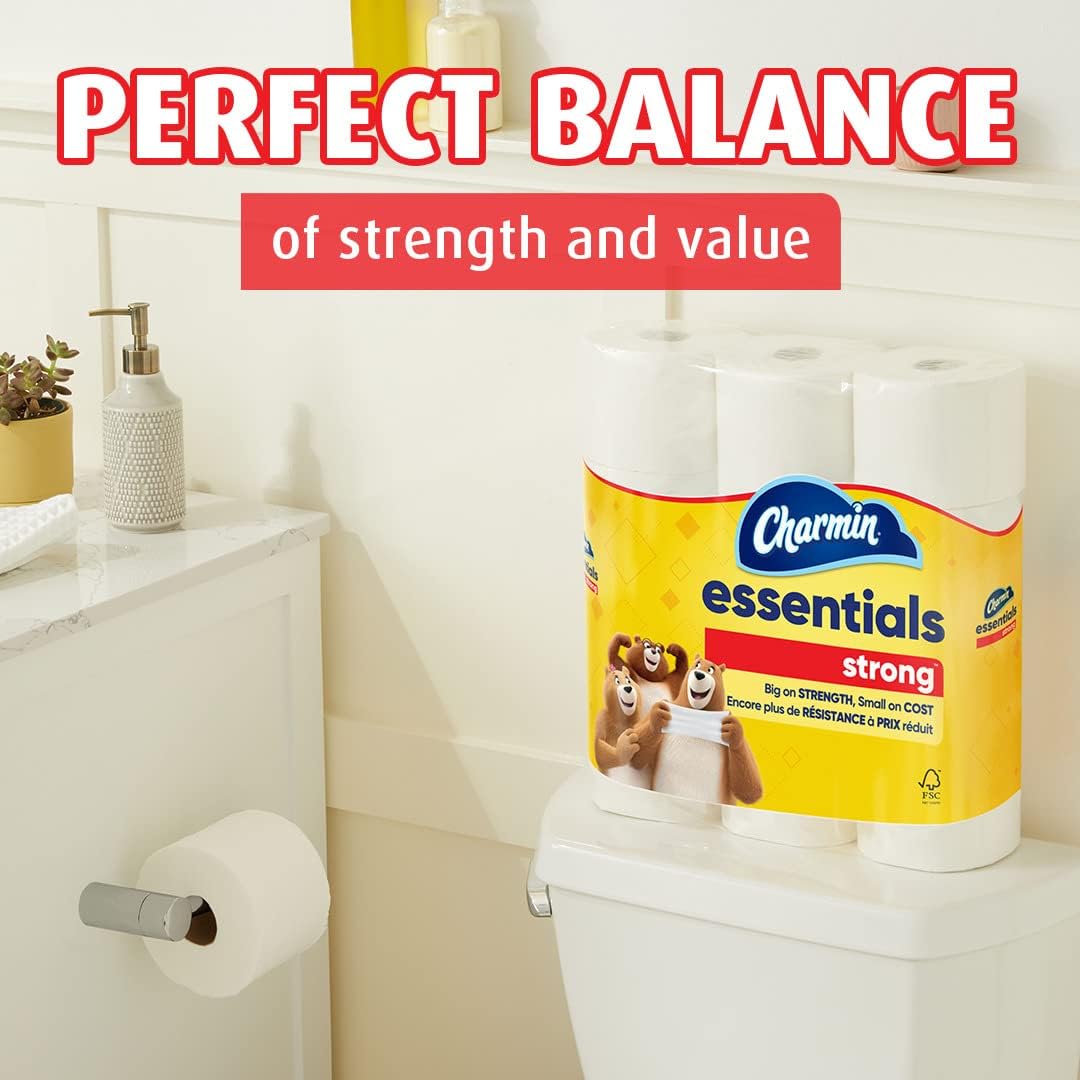 Charmin Essentials Strong Toilet Paper - 9 Mega Rolls (Equivalent to 36 Regular Rolls)