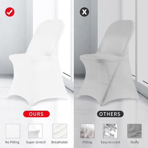 HAINARverS Stretch Spandex Folding Chair Covers - 30 Universal Fitted Protectors for Weddings & Events | White