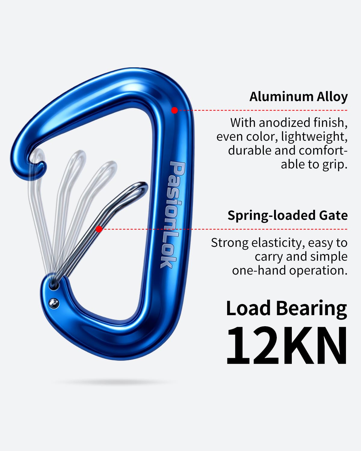 PasionLok Carabiner Clips Heavy Duty 12KN, 2 Pack Aluminum Carabiner Keychain, Small D Ring Hook for Hammock Camping Essentials, Backpack Key Ring Clip, Dog Leash, Multi Color