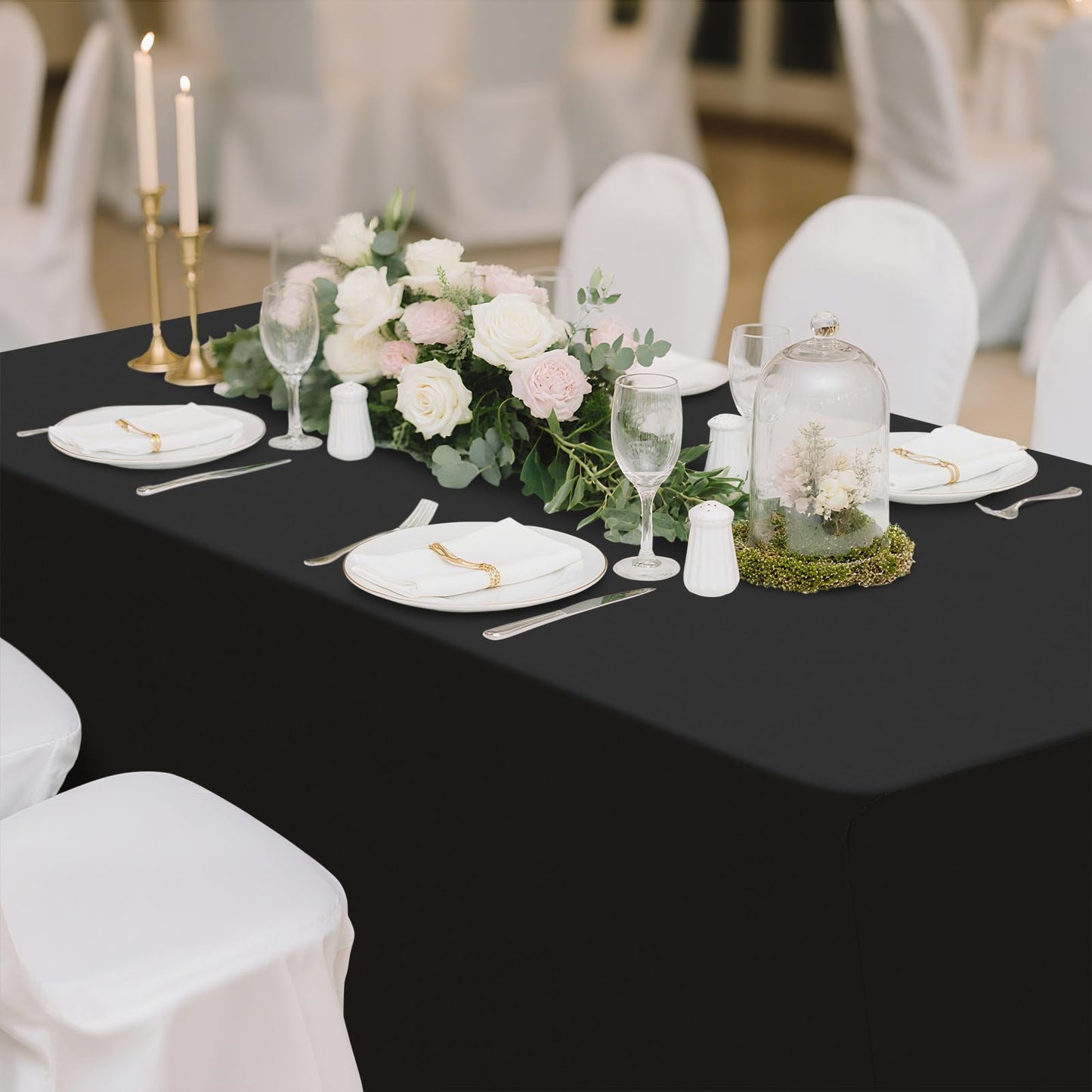 Smiry 6 Pack Spandex Table Cloth 6FT, Elastic Fitted Stretch Tablecloths, Washable and Wrinkle Free Rectangular Patio Talole Cover for Outdoor, Wedding, Banquet & Parties (Black,72Lx30Wx30H Inch)