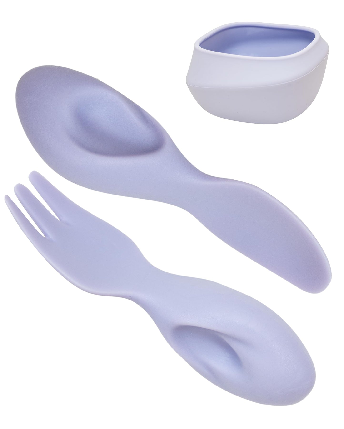 Tiny Genius Toddler Utensils Set Ergonomic Fork and Spoon and Bowl Set Non-Slip Design for baby 1-4 Year Olds Self-Feeding BPA Free Silicone Microwave and Dishwasher Safe Fine Motor Skills (Purple)