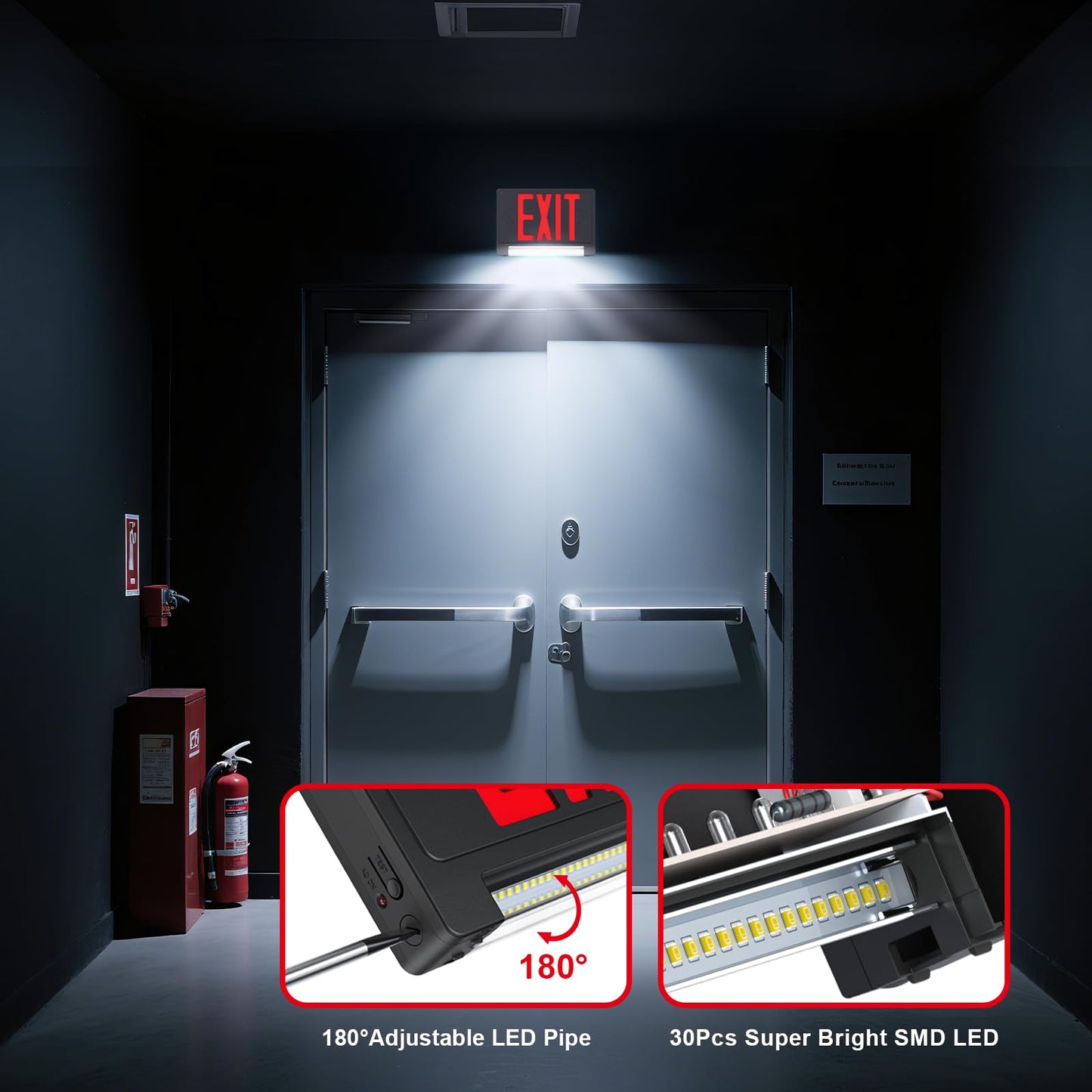 Exit Signs with Emergency Lights Battery Backup, UL Listed Double-sided Exit sign with Adjustable Light Pipe, Hardwired Compact Commercial Lighted Exit Sign, 120/277V Top/Side/Wall Mount (1 Pack)