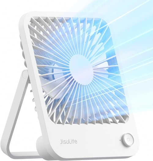 JISULIFE Rechargeable Desk Fan - Foldable Portable Personal Fan with 4 Speed Settings | 4500mAh Battery - White