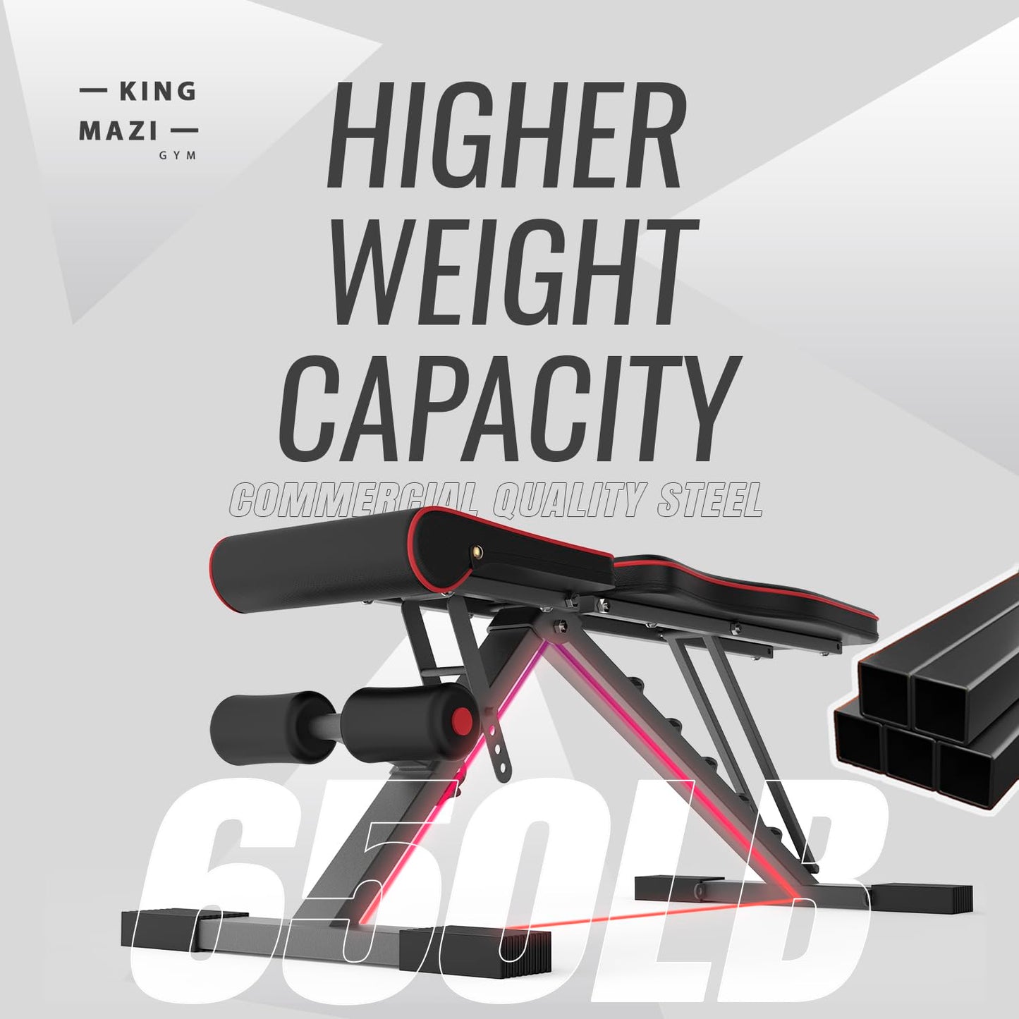 Adjustable Weight Bench 650LBS Capacity, Foldable Workout Bench for Home Gym, Incline Decline Flat Bench Press with Resistance Bands for Full Body Strength Training