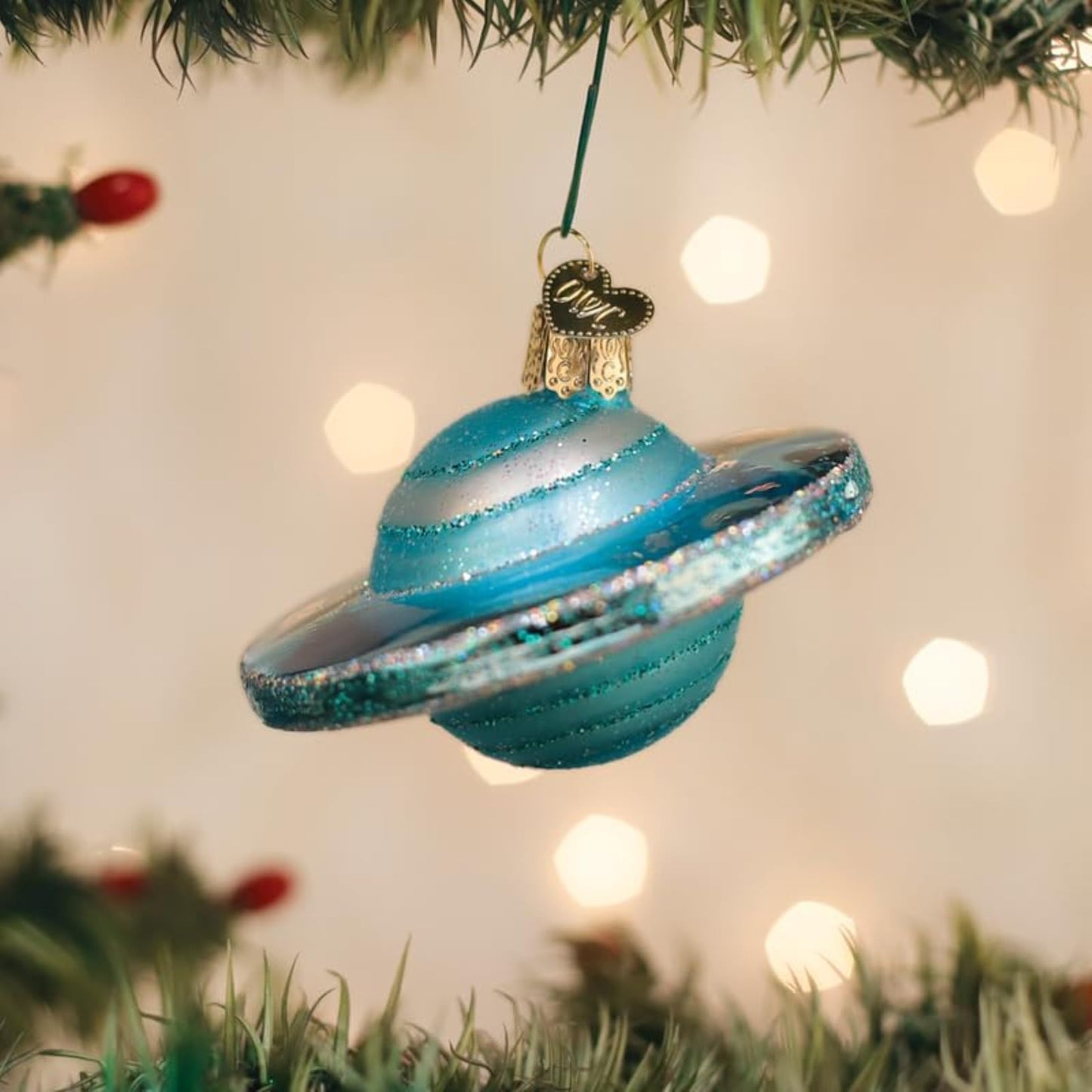 Old World Christmas Planet Uranus Glass Blown Ornament for Christmas Tree, Handcrafted Holiday Decoration, Outer Space Collection