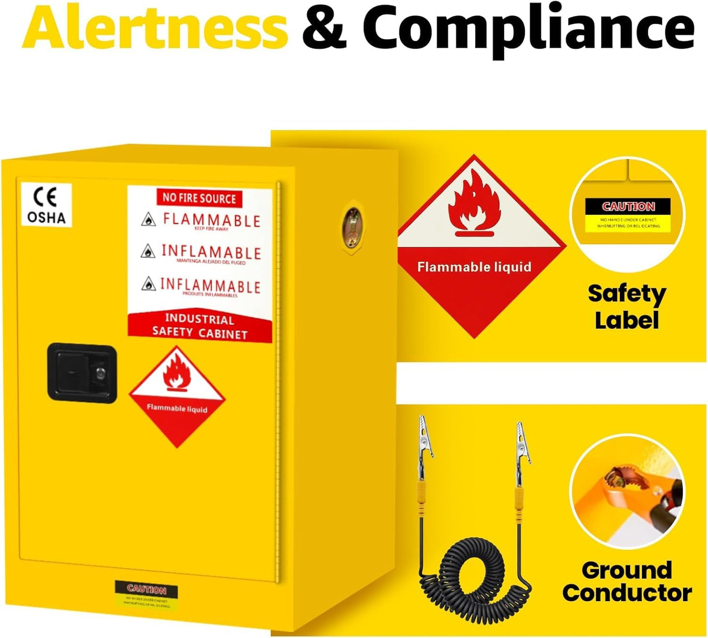 YTOXEO 16 Gallon Flammable Storage Cabinet, 23.5" H x 18.11" W x 18.11" D Thickened Galvanized Steel Flammable Safety Cabinet, Fire Safety with Adjustable Shelf, for Industrial and Home Use