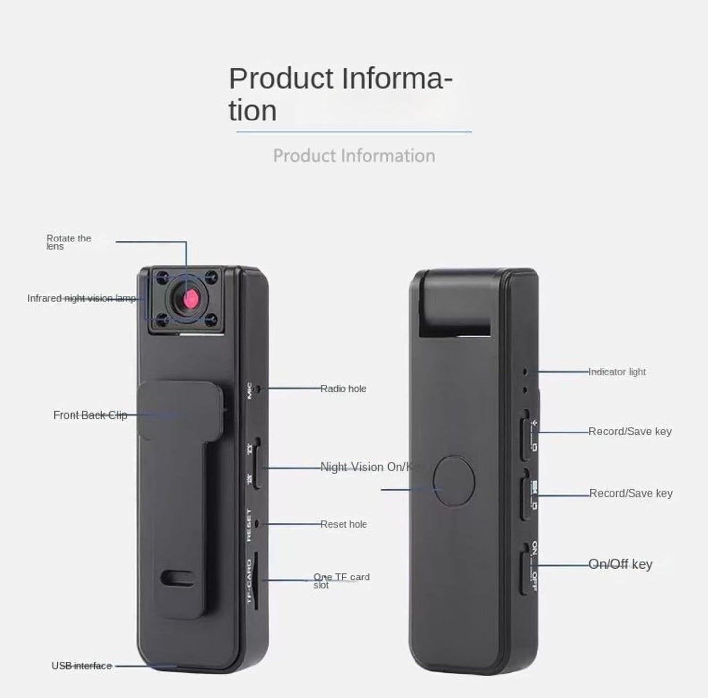 Generic 2-in-1 1080P 180 (1PCS) Ultra HD Sports Video & Audio Recorder, Clip-On Wide Angle Action Cam, Wearable Body