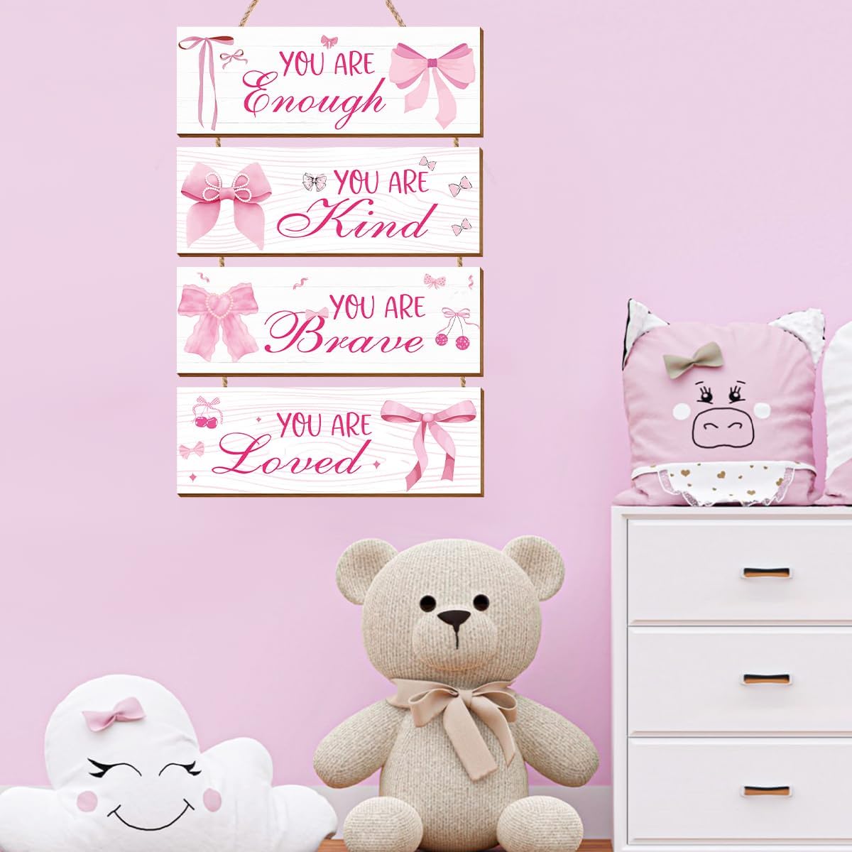 Skiennix Pink Wall Decor - 4 Pcs Inspirational Affirmations Art for Teen Girls' Rooms