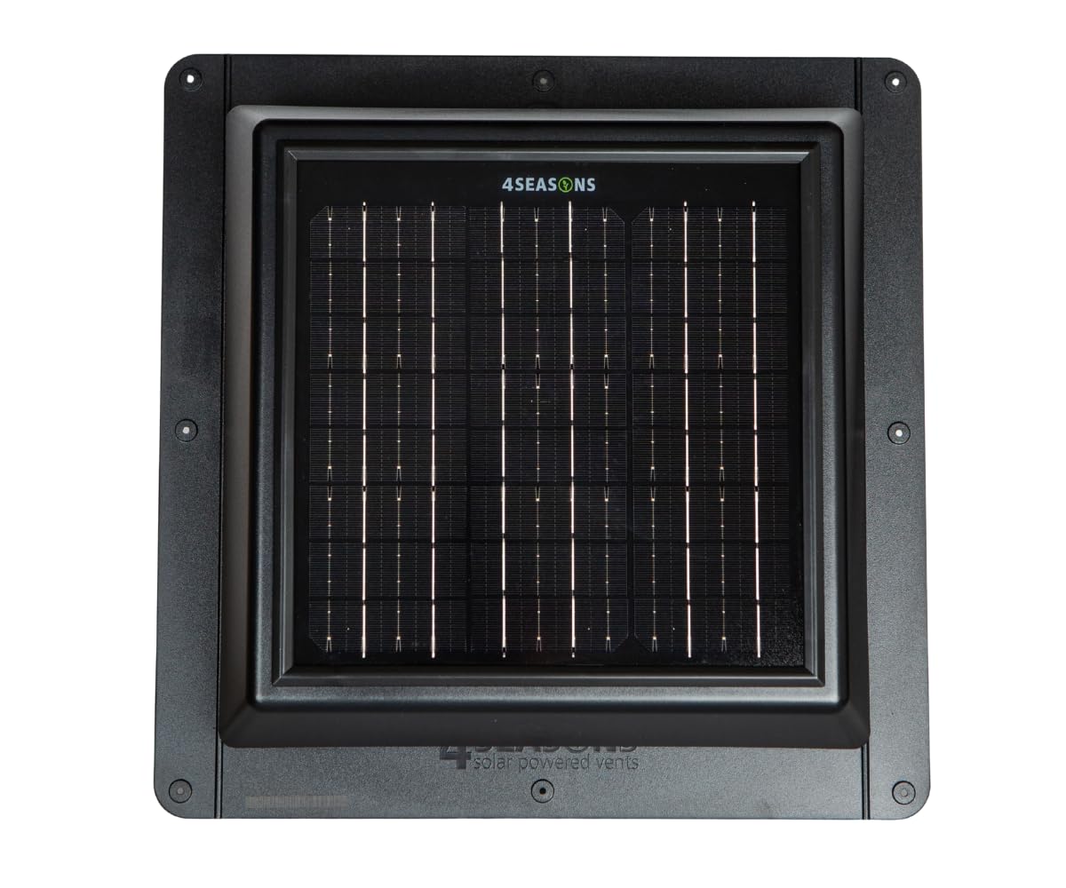 4SEASONS Solar Attic Vent Fan – 400 CFM Airflow, Up to 500 sq. ft., 12W Solar Panel, CSA A93 Certified, Polycarbonate Housing, Quiet Roof Ventilation