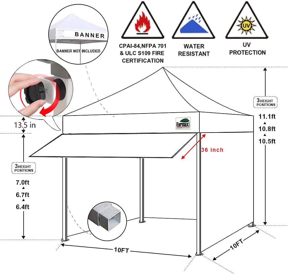 Eurmax USA 10x10 Pop Up Canopy,Commercial Tent with Patented No-Tip Rolling Bag,30sqft Extension Awning & 4 Zippered Removable Walls,UV & Water Resistant,Heavy Duty Instant Shelter Gazebo,Red