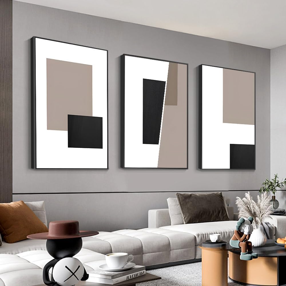 Skiennix Canvas Framed Wall Art - Geometric Black and White Abstract Decor | Large 24 x 32 Inch for Living Room & Office