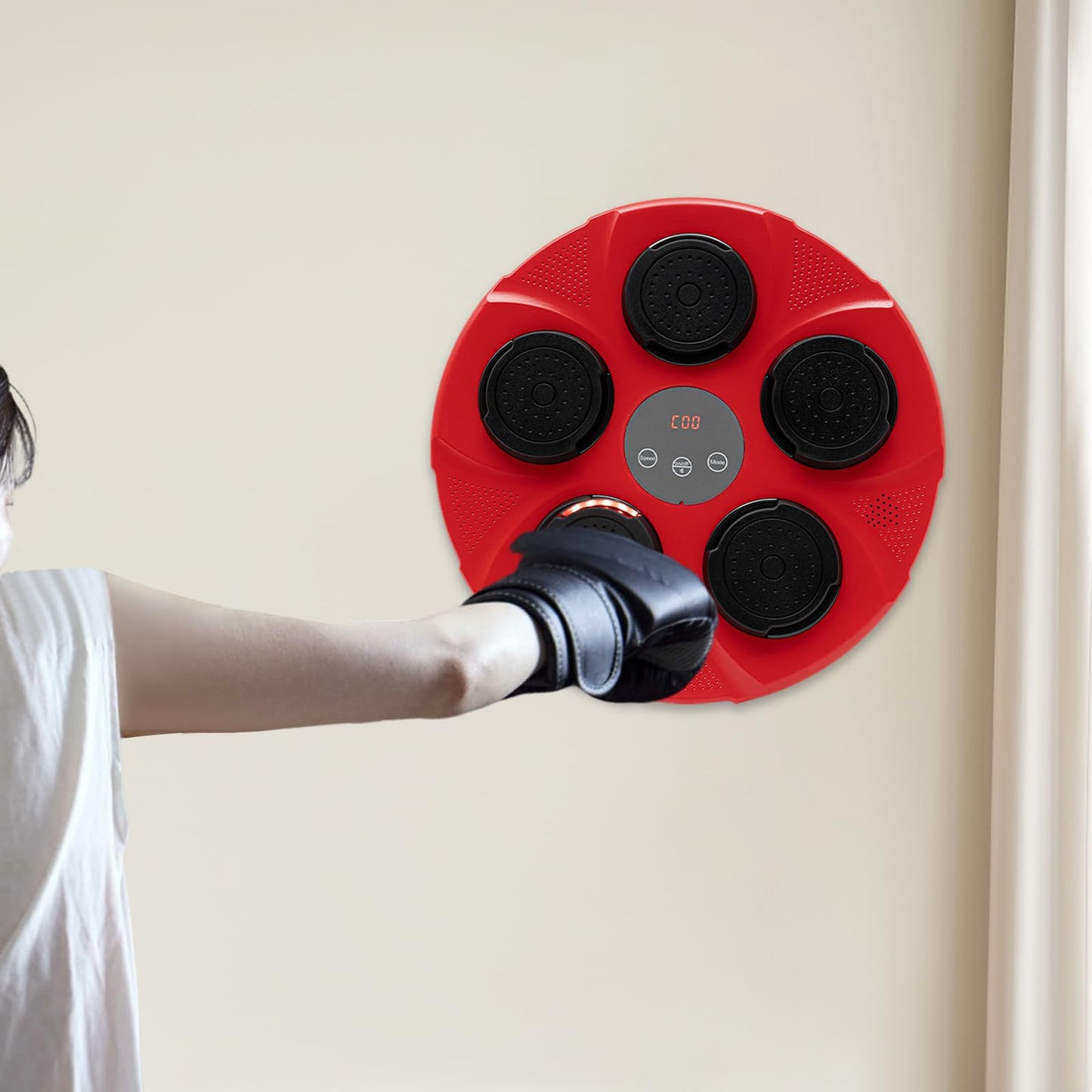 Wall Mount Boxing Machine Trainer, Music Interactive Punch Pad with Red & Black Gloves, Home Fitness Training Equipment for Cardio, Stress Relief, Adults & Teens