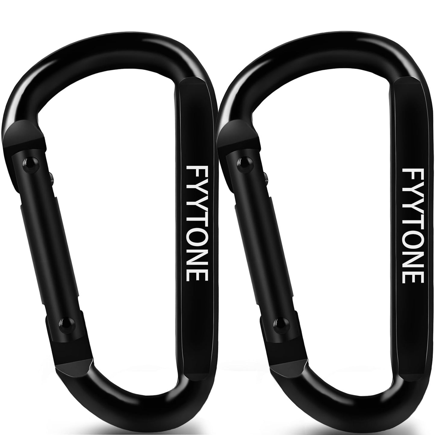 FYYTONE Black Steel Heavy Duty Carabiner Clip, 880 lbs 3" Carabiners D Ring Spring Snap Hooks for Hammocks, Camping, Hiking, Keychains, Outdoors and Gym, Dog Leash. (2 pcs 3" Carabiners)