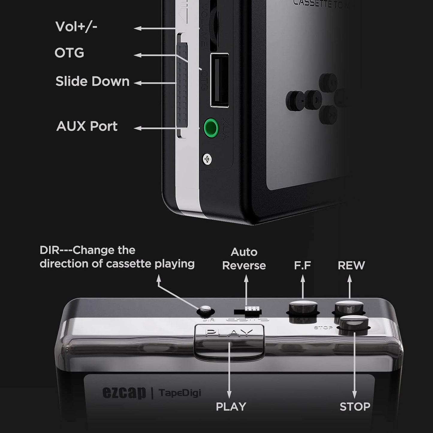 Cassette MP3 Cassette MP3 Ezcap to Converter, Digital Player Converts Tape to into USB Flash Drive, No PC Required No
