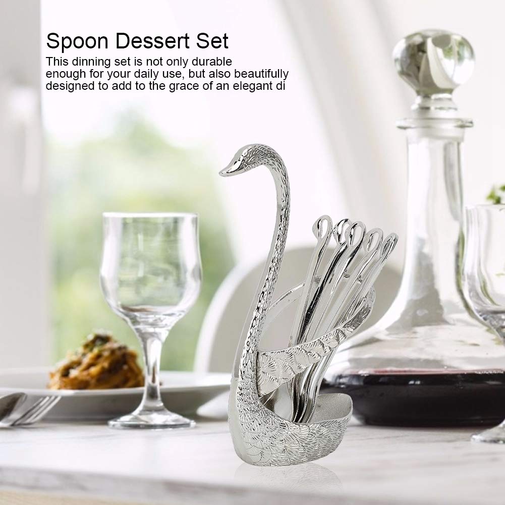 6PCS Small Coffee Spoon Holder Set, Stainless Steel Mini Spoons Dessert Teaspoons Decorative Swan Base Holder with 6PCS Demitasse Espresso Spoons for Coffee Bar, Coffee Station, Party
