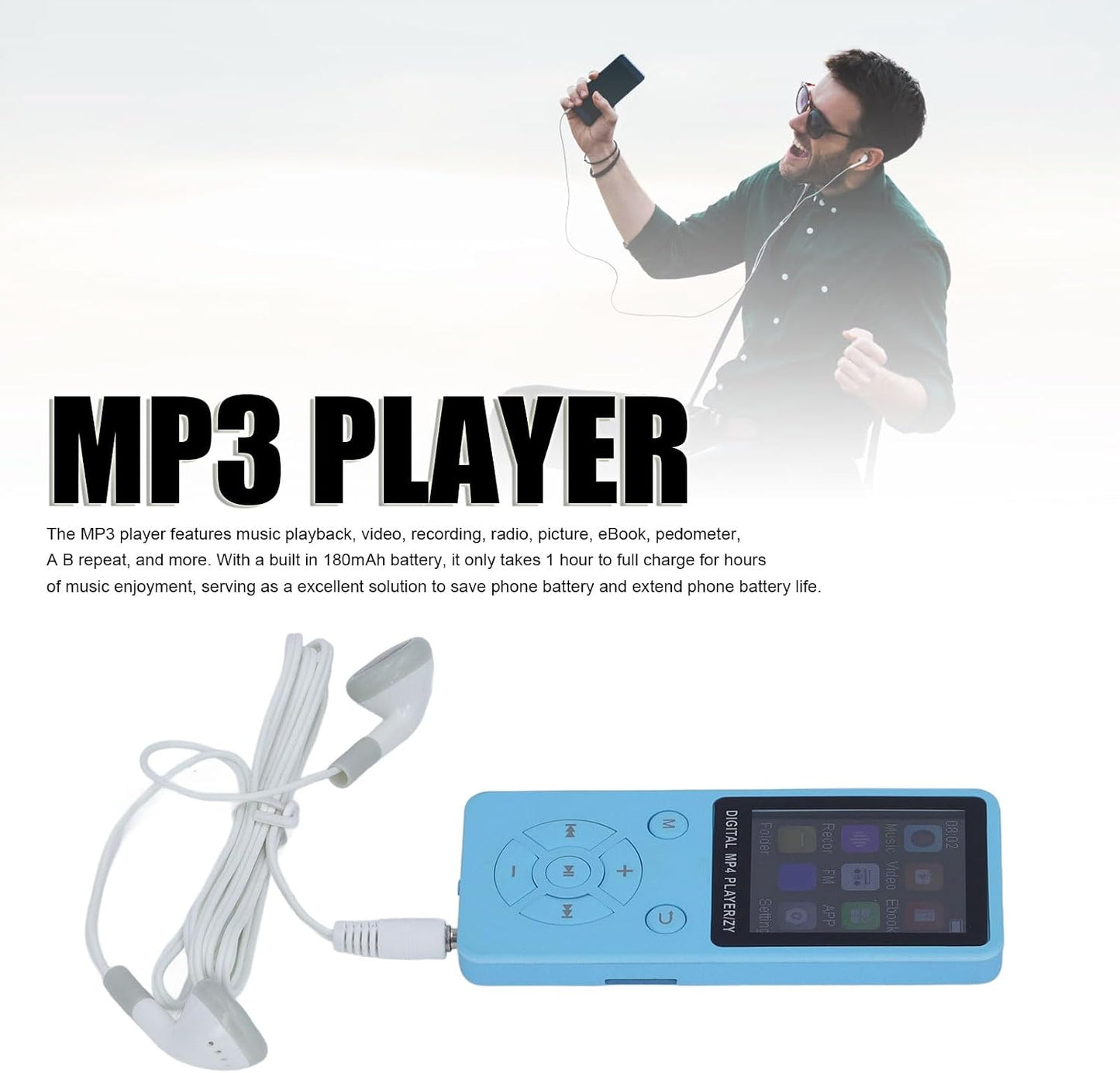 YuRui TENG 64GB MP3 MP4 5.0, 1.8 Inch 128GB Player with Screen, Portable HiFi Music Player, Speaker, Video, FM, E Book