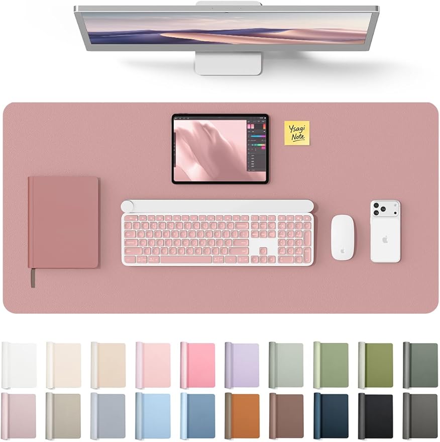 YSAGi Leather Desk Protector, Office Mat, Large Mouse Mat, Non-Slip PU Leather Blotter, Laptop Pad, Waterproof Writing Pad for Office and Home (Pale Mauve, 31.5" x 15.8")