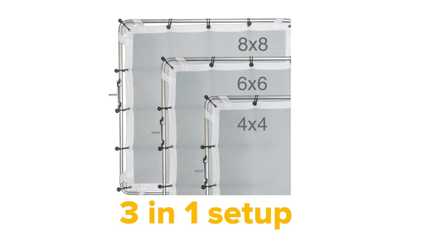 Glide Gear BFS 100 Butterfly Scrim – 4x4, 6x6, 8x8 Diffuser – 3 Nylon Silks, Quick-Setup Frame, C-Stand Clamps Included