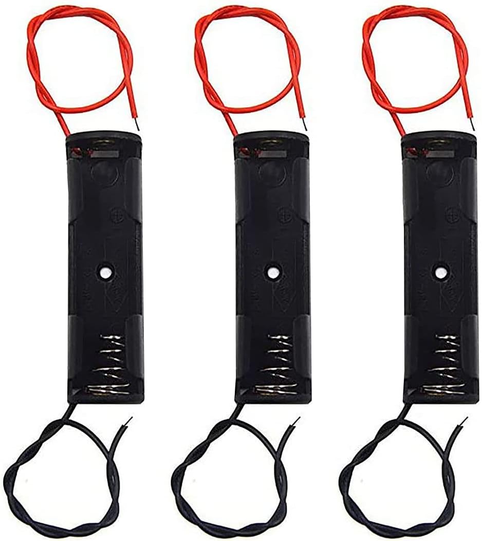 WAYLLSHINE 3Pcs 1 1.5V 1 1.5V x AA Battery Spring Clip Black Plastic x AA Battery Case Holder Box Black Red Wire Leads