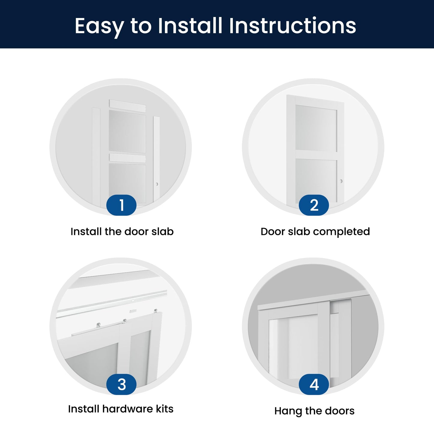 COSHOMER Sliding Closet Door for 64" x 80" Opening, 3-Lite Frosted Glass MDF Barn Door with Hardware Kit Set, Door Panels Need to Assemble, White