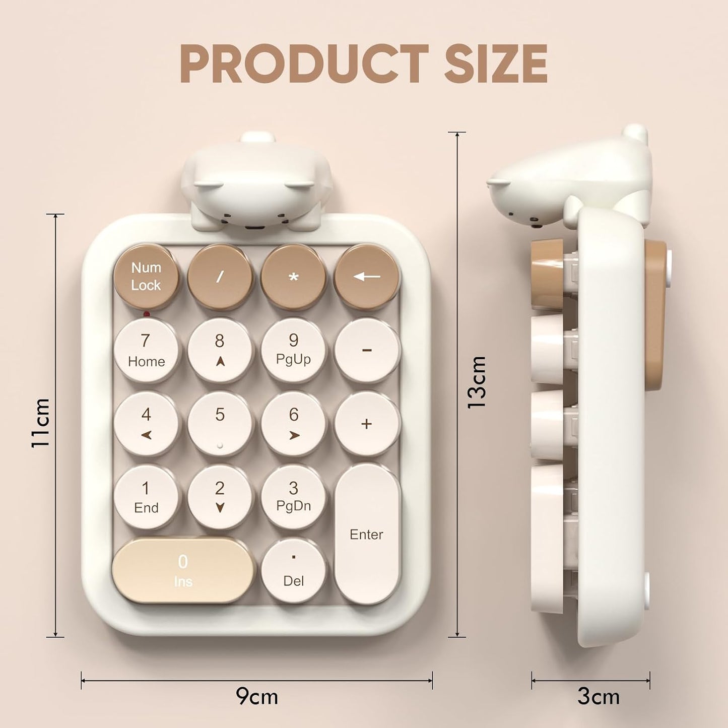 MOFII 18 2.4G Accounting 10 Wireless Number Pad with Bear - Mixed Milktea Numeric Keypad Keys Round Keycap Colorful