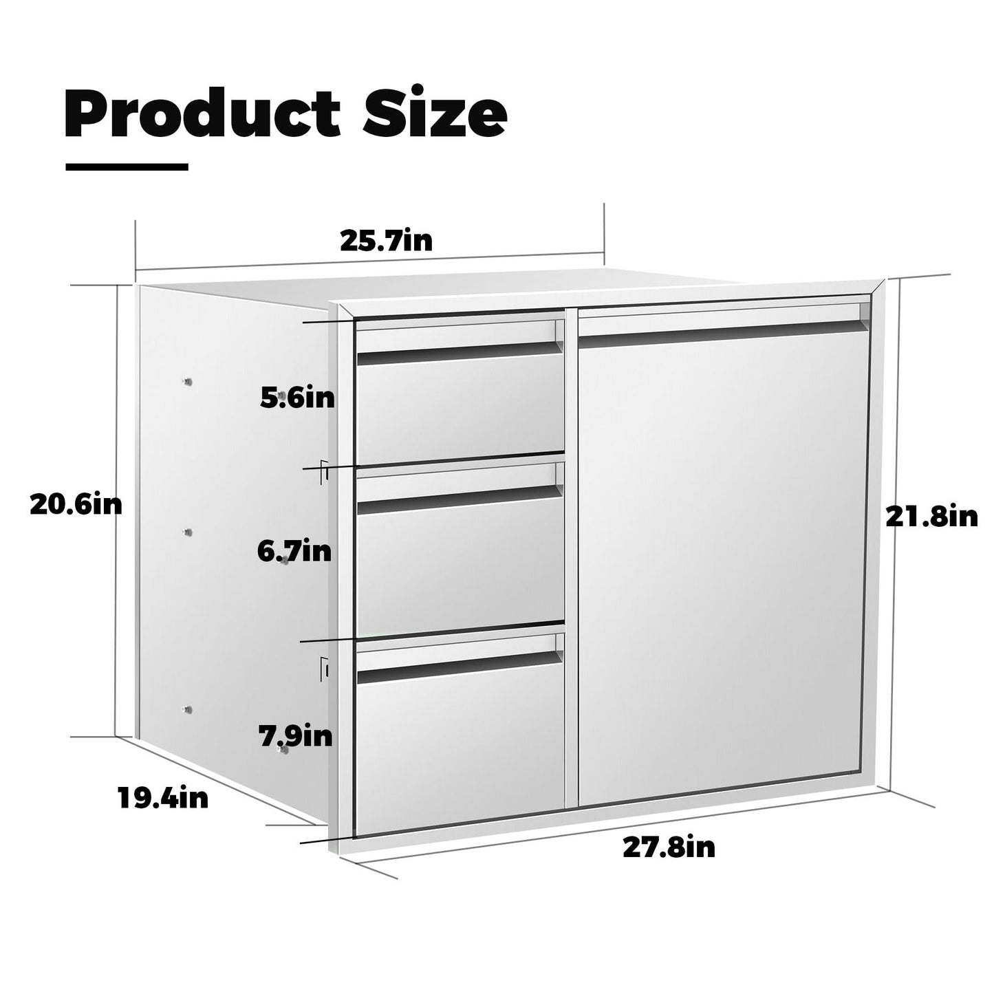 POPMOON Outdoor Kitchen Drawer Combo with Triple Drawers & Trash Bin Compartment | Includes 2X 20L Trash Cans | Outdoor Kitchen Access Drawers for Grill Station, 28" W x 22" H x 19" D