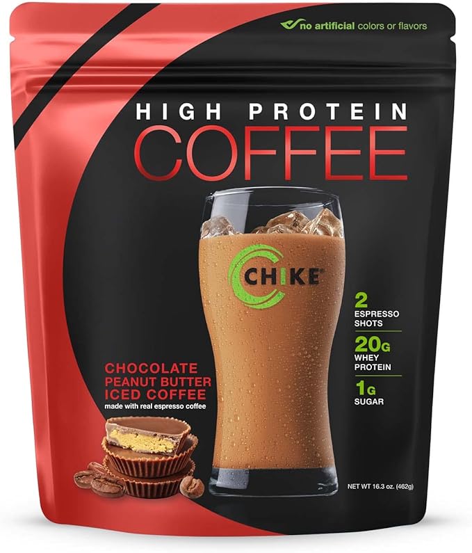 Chike Chocolate Peanut Butter High Protein Iced Coffee, 20 G Protein, 2 Shots Espresso, 1 G Sugar, Keto Friendly and Gluten Free, 14 Servings (16.3 Ounce)